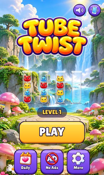 Tube Twist home screen with the Play button and level 1