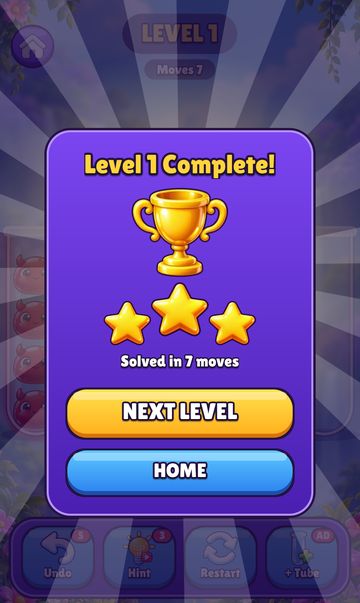 Tube Twist level 1 complete with three stars